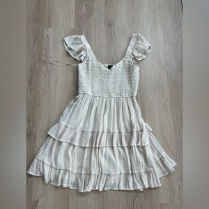 Smocked Beige Dress with Flutter Sleeves | Size M | Worn once